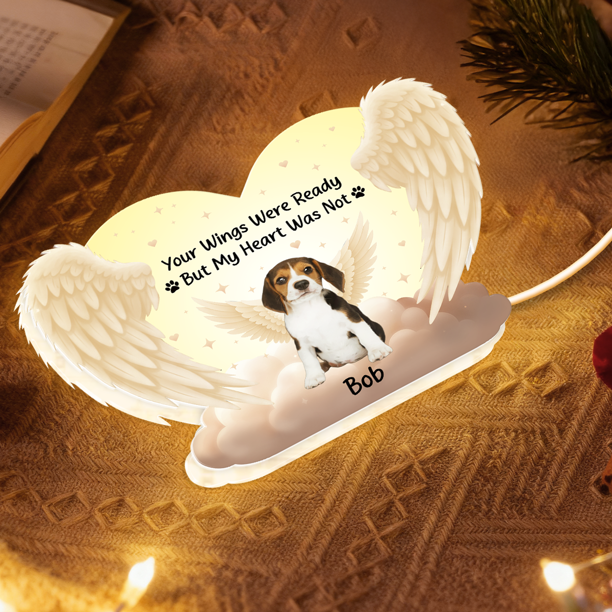 Personalized Acrylic Light Box for Dog Memorials with Angel Wings Art, Soft Warm Glow Keepsake Gift for Pet Owners