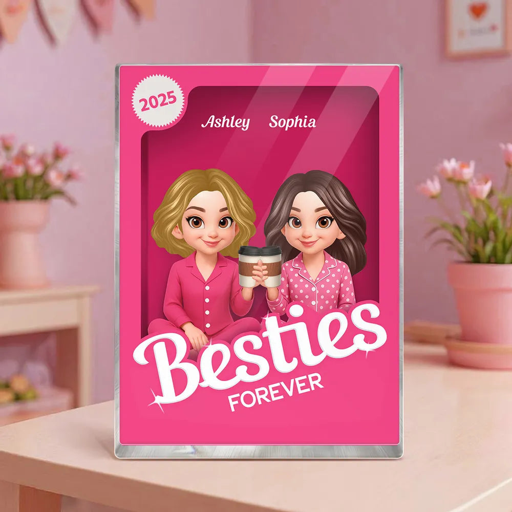 Pink Besties Forever Rectangle Acrylic Block – Cozy Bedroom Vibe, Gift for Yourself or Sisters