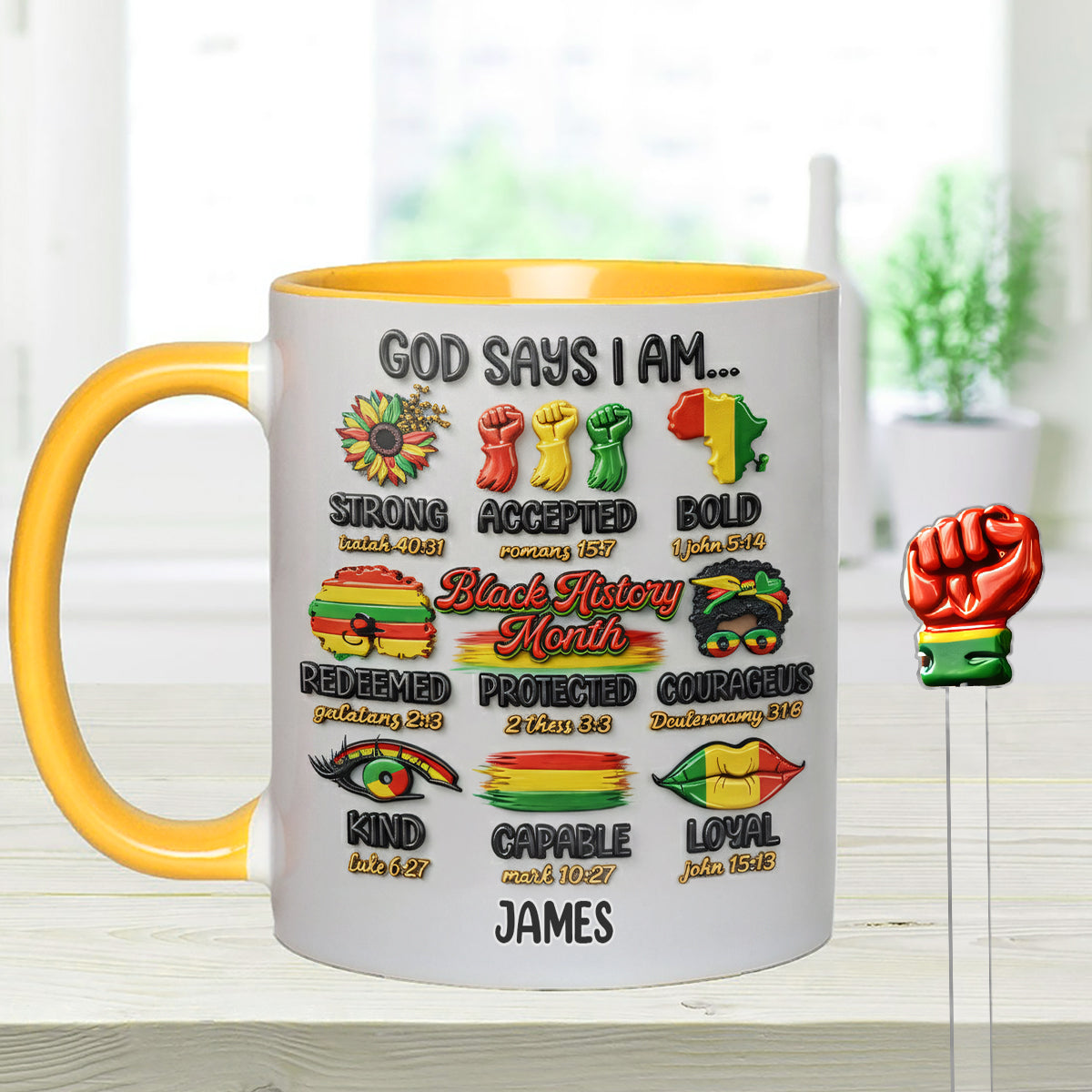 Black History Month, God Says You Are - Personalized African American Set Accent Mug With Acrylic Stirrers