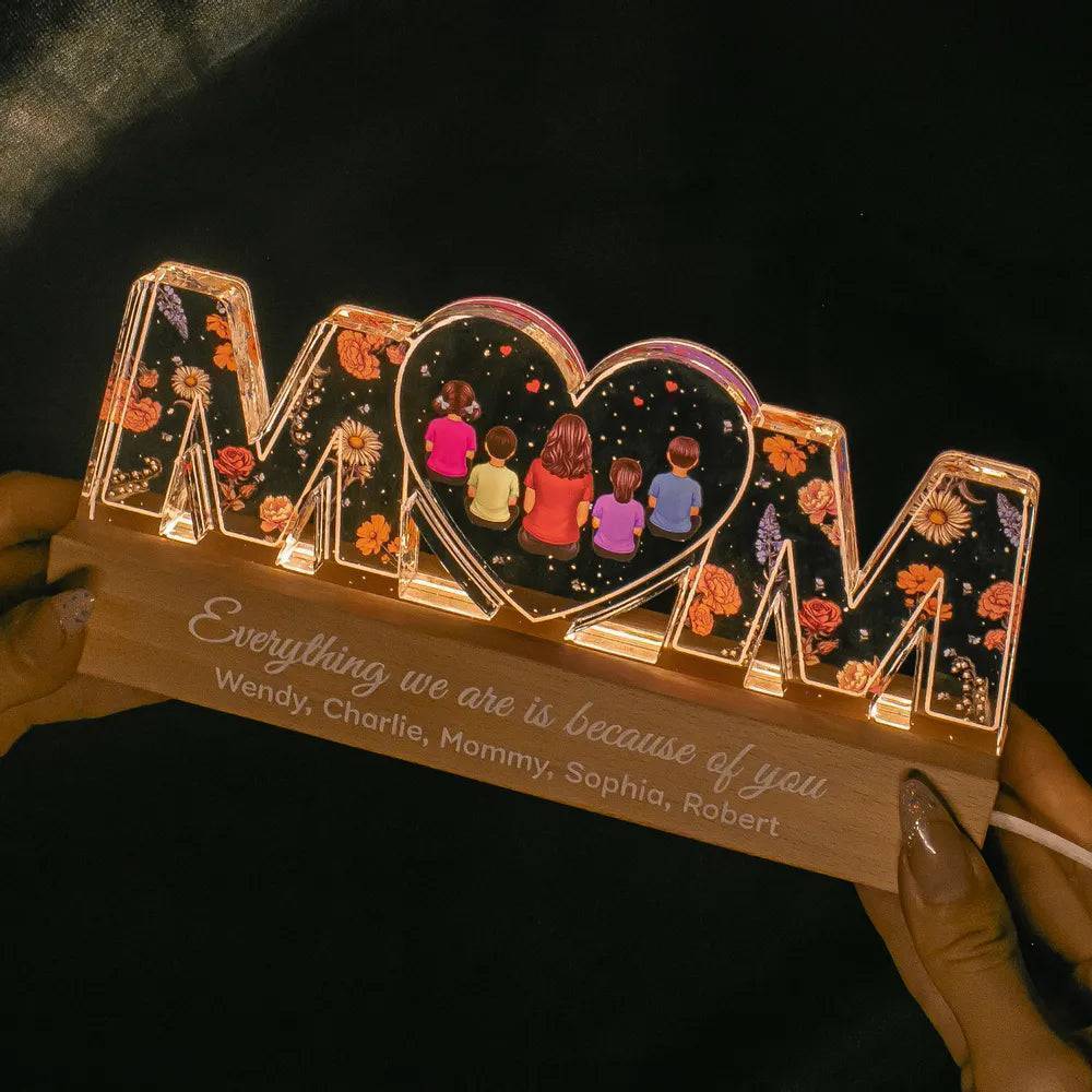 Heartlight Memories: Custom Family Glow, Custom Birth Month Flower Led Night Light