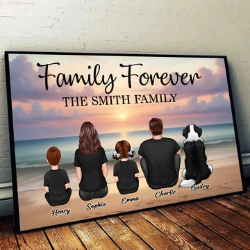 Family Forever Beach Design - Personalized LED Plaque, Keychain, Poster, Wallet Card, and Pillow, Unique Gift