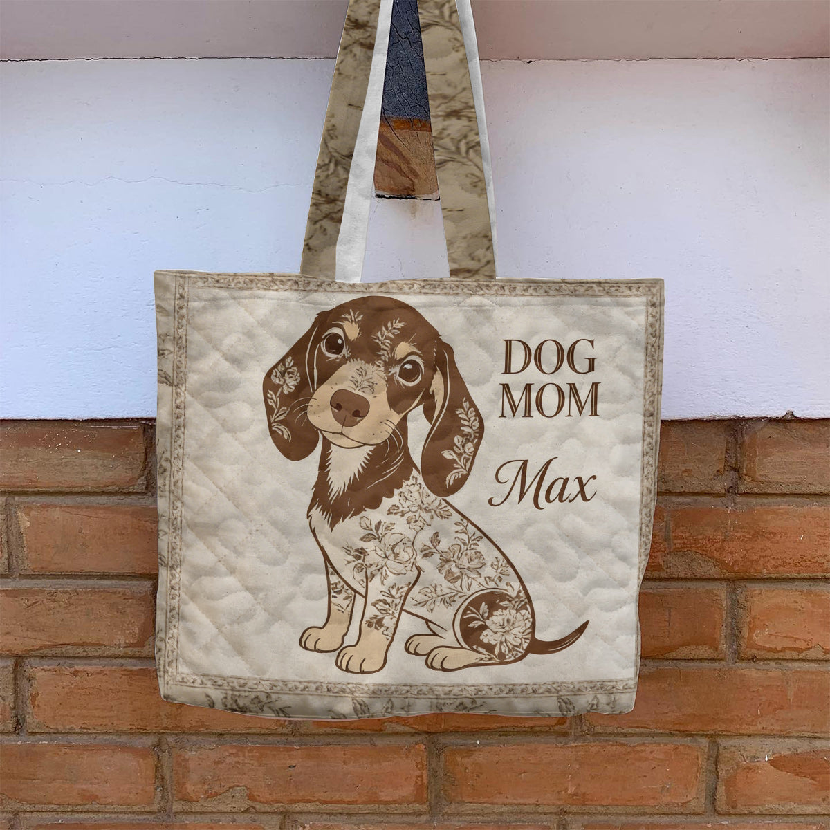 I Love My Dog - Toile De Jouy Style - Personalized Dog Quilted Tote Bag
