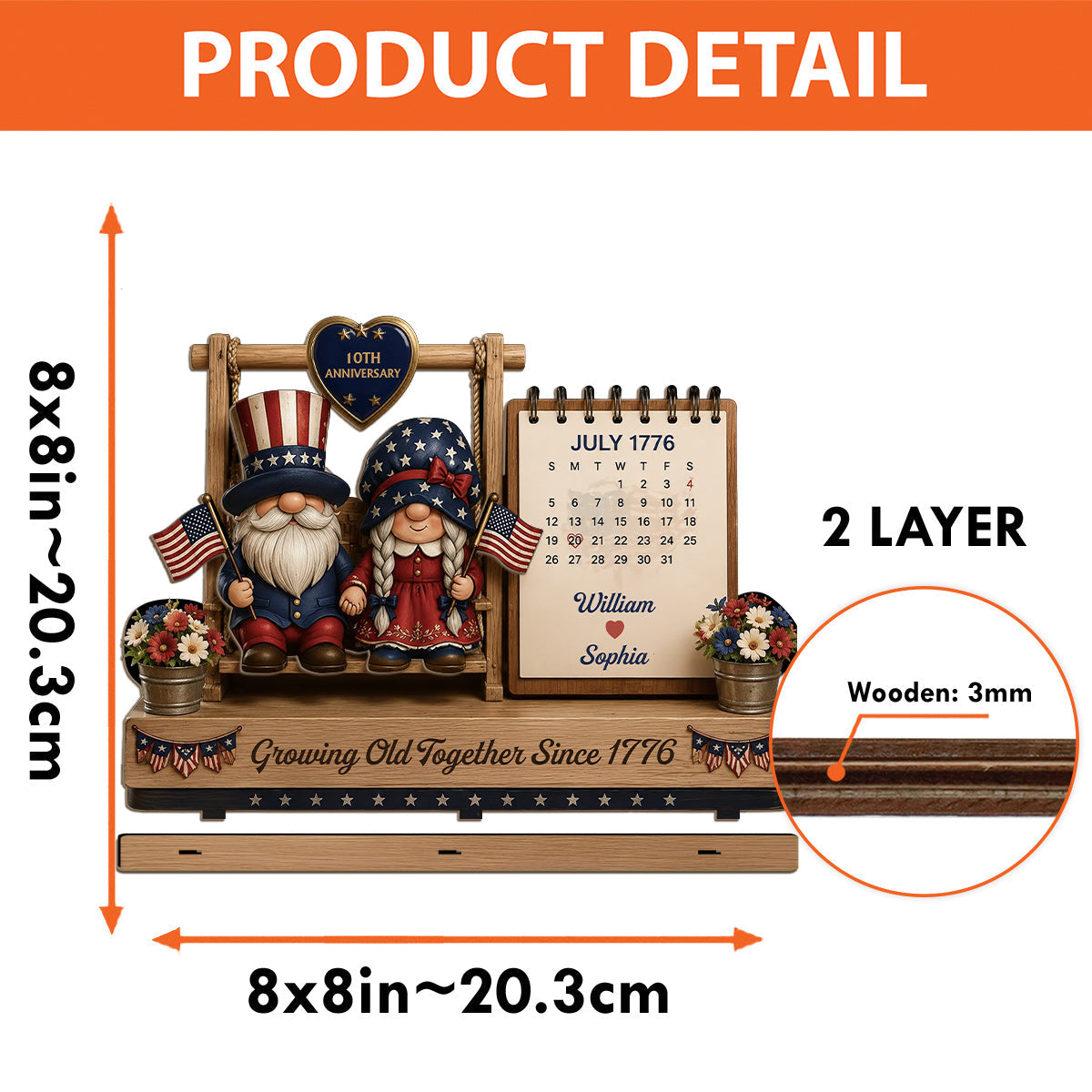 Growing Old Together - Personalized Couple 2 Layered Big Freestanding