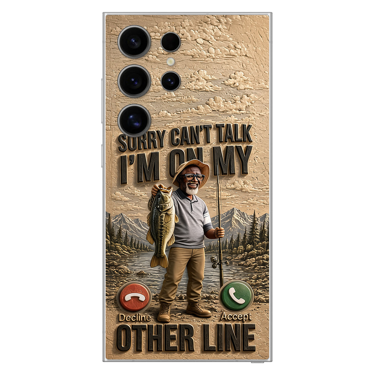 I'm On My Other Line, Fishing Lover Gift - Personalized Fishing 3D Embossed Leather Phone Case