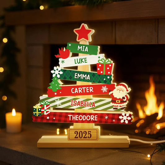 Acrylic Light Box Christmas Tree Sign for Families – Warm Fireplace Décor, customizable glow, heartwarming keepsake, perfect gift for holiday gatherings