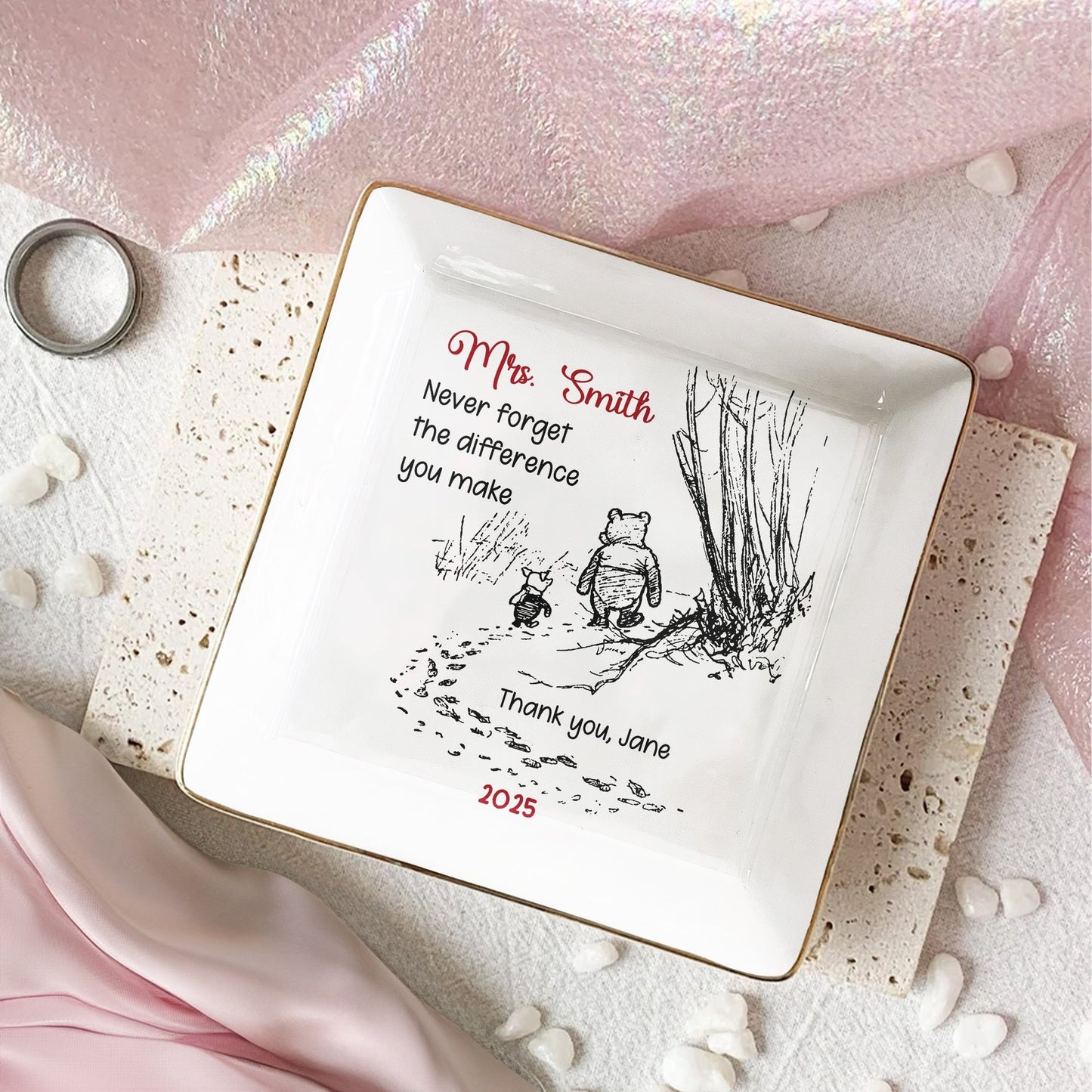 Inspirational Jewelry Dish Thank You Gift – Never Forget The Difference You Make, Charming Sketch Design, Unique Creative Gift for Someone Special