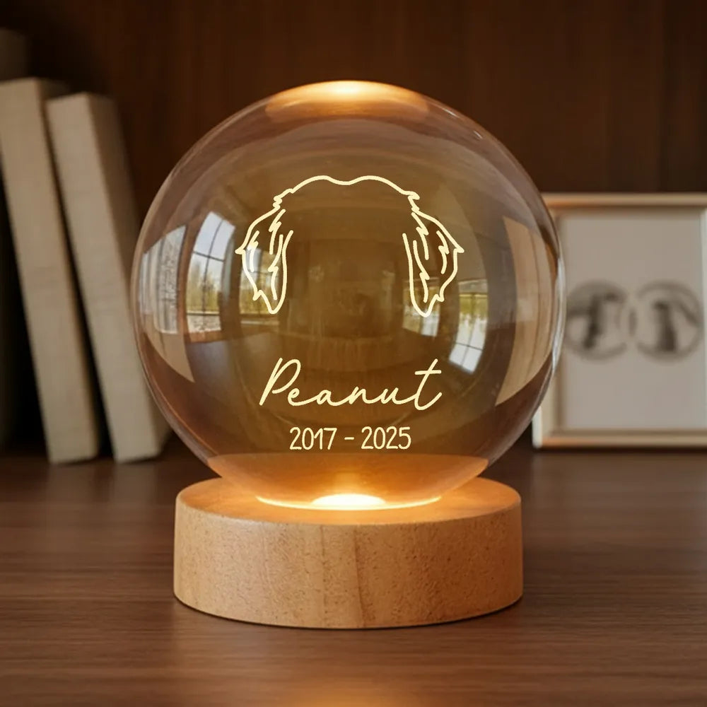 Custom Pet Remembrance Globe Lamp with Dog Head Outline, Soft Glow Sympathy Decor, Thoughtful Unique Gift for Pet Owners