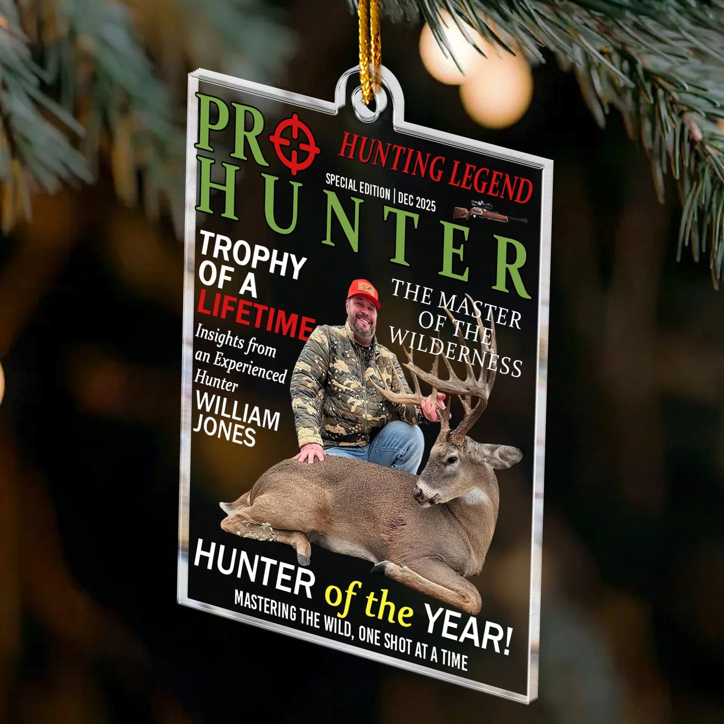 Hunter Of The Year Acrylic Ornament, Hunting Legend Magazine Style Deer Trophy Scene, Unique Gift For Hunters