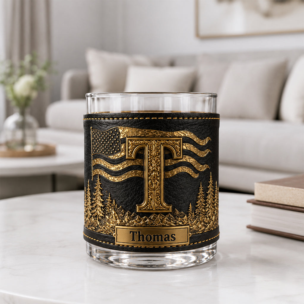 Initial Custom For Whiskey Lovers - Personalized Whisky Whiskey Glass With Leather Holder