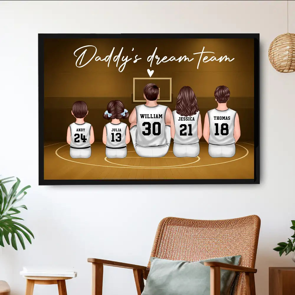 “Happy Father’s Day” Personalized Basketball Poster / Canvas – Daddy’s Dream Team in Jerseys