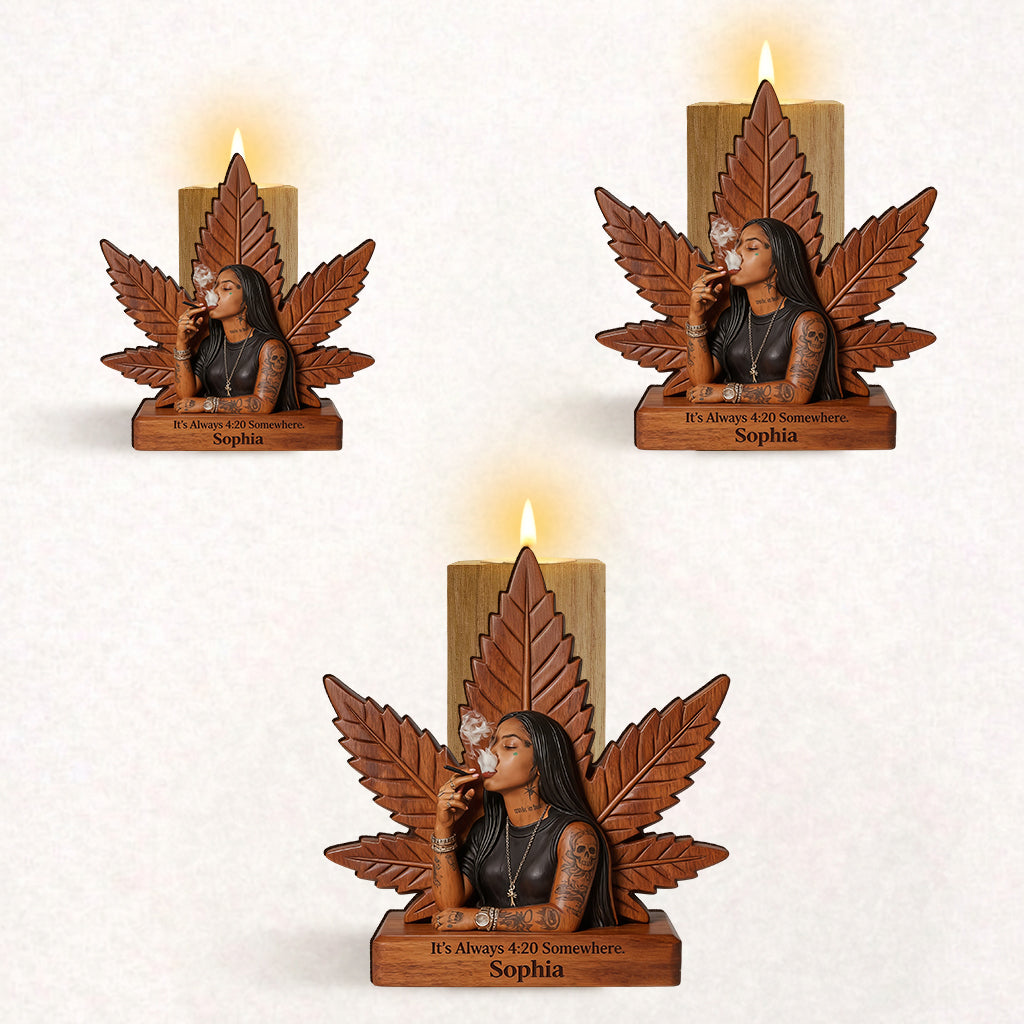 Cannabis Enthusiast - Personalized Weed Custom Shape Wooden Candle Holder