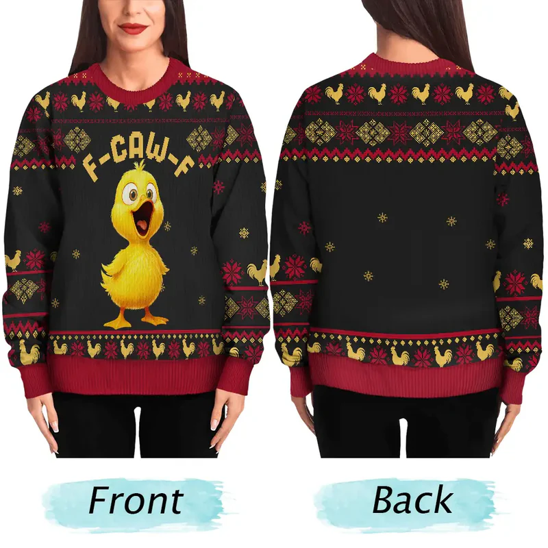 Sweatshirt with Hilarious Rooster Graphic, Ugly Sweater Vibes for Christmas, a unique gift for friends or coworkers