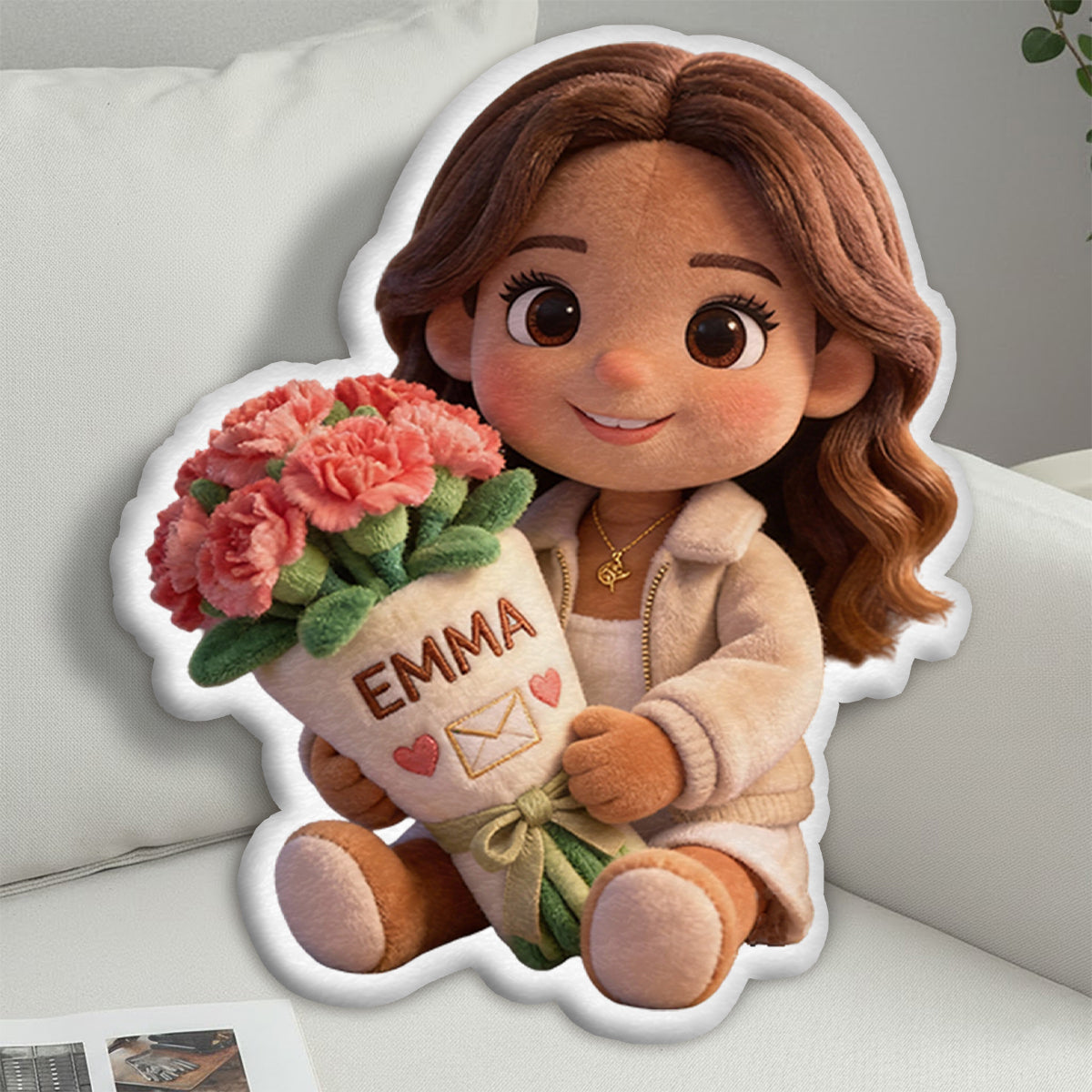 Custom Any Photo Birthmonth Flower - Personalized Self Love Faux Fur Shaped Pillow