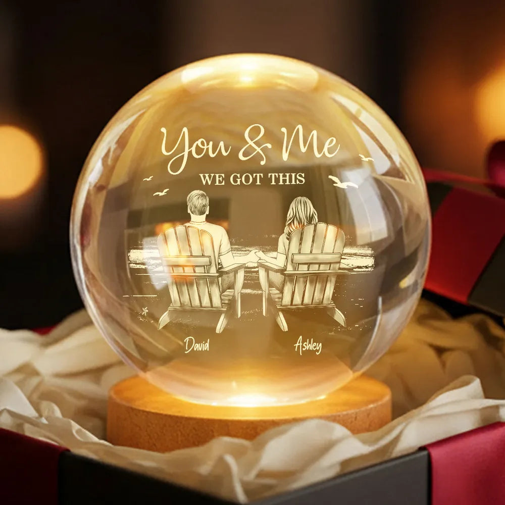 Personalized Globe Lamp with You & Me Beach Couple Scene, Unique Romantic Gift for Couples