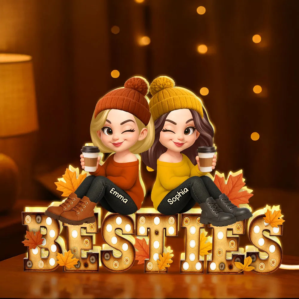 Personalized Sisters Acrylic Light Box with Cute Cartoon Design, Warm Glow Bedroom Lamp, Unique Gift for Best Friend Sisters