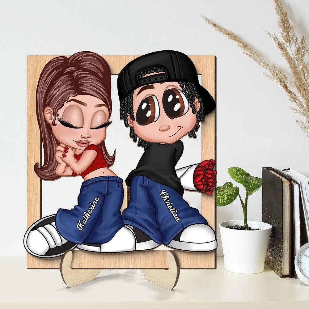Custom LED Plaque - Adorable Couple with Romantic Heart Scene - Unique Gift for Boyfriend & Girlfriend