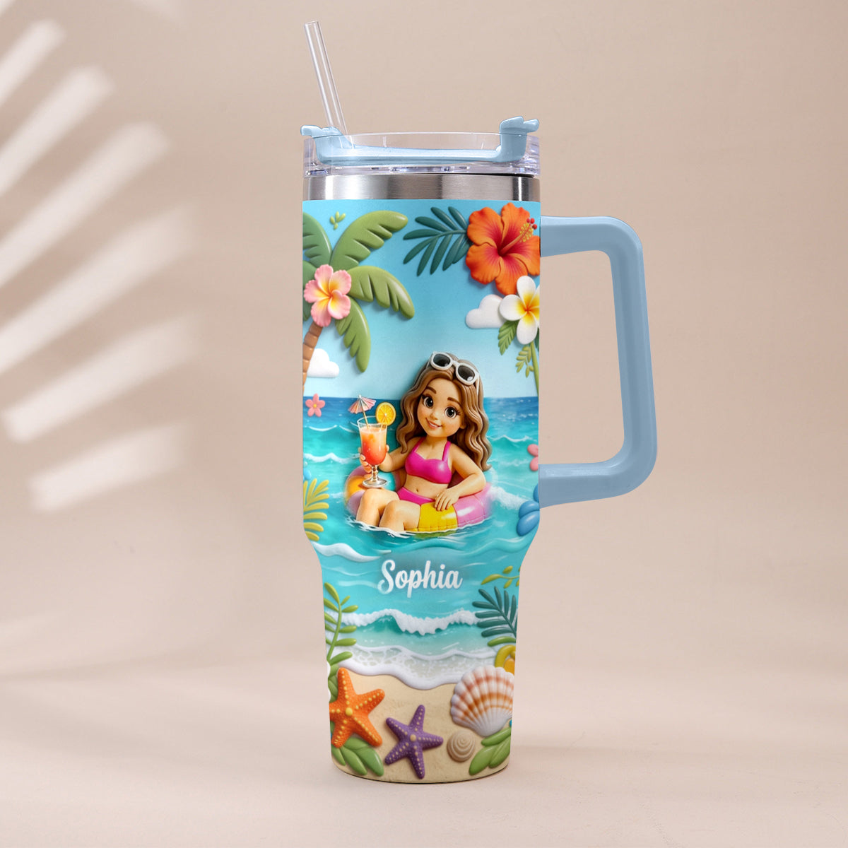 Any Photo Summer Vibes - Personalized Sea Lover Tumbler With Plush Charm