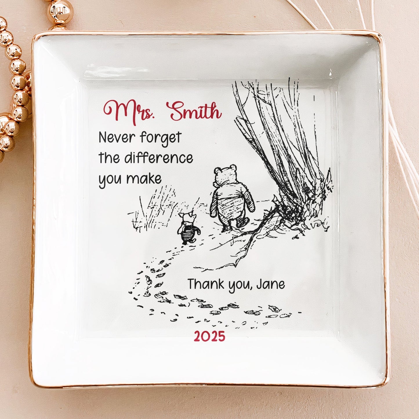 Inspirational Jewelry Dish Thank You Gift – Never Forget The Difference You Make, Charming Sketch Design, Unique Creative Gift for Someone Special