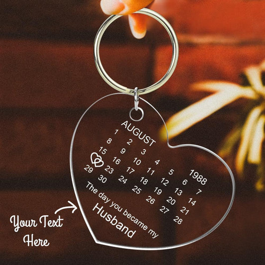 Custom Calendar Transparent Heart Transparent Calendar Keychain - gift for husband, wife, boyfriend, girlfriend - Personalized Keychain