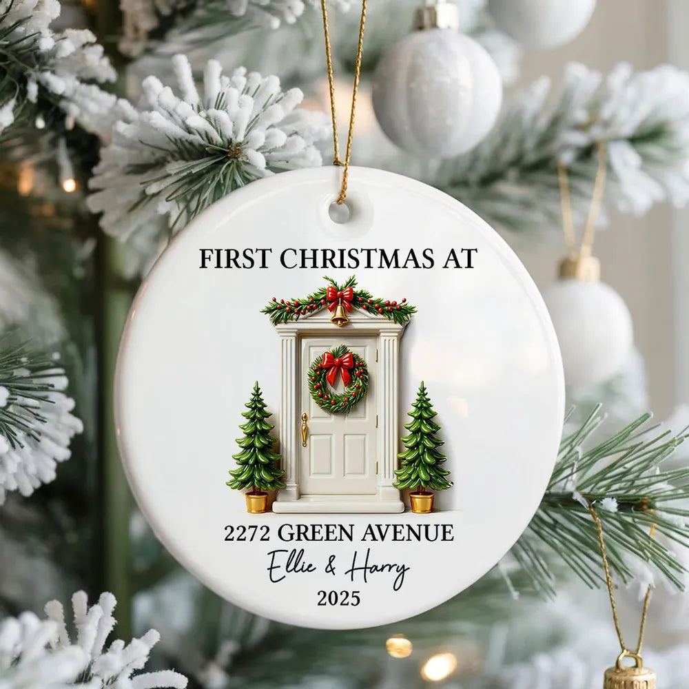 Personalized Ceramic Ornament First Christmas At New Home Door Design Unique Holiday Gift For Couples