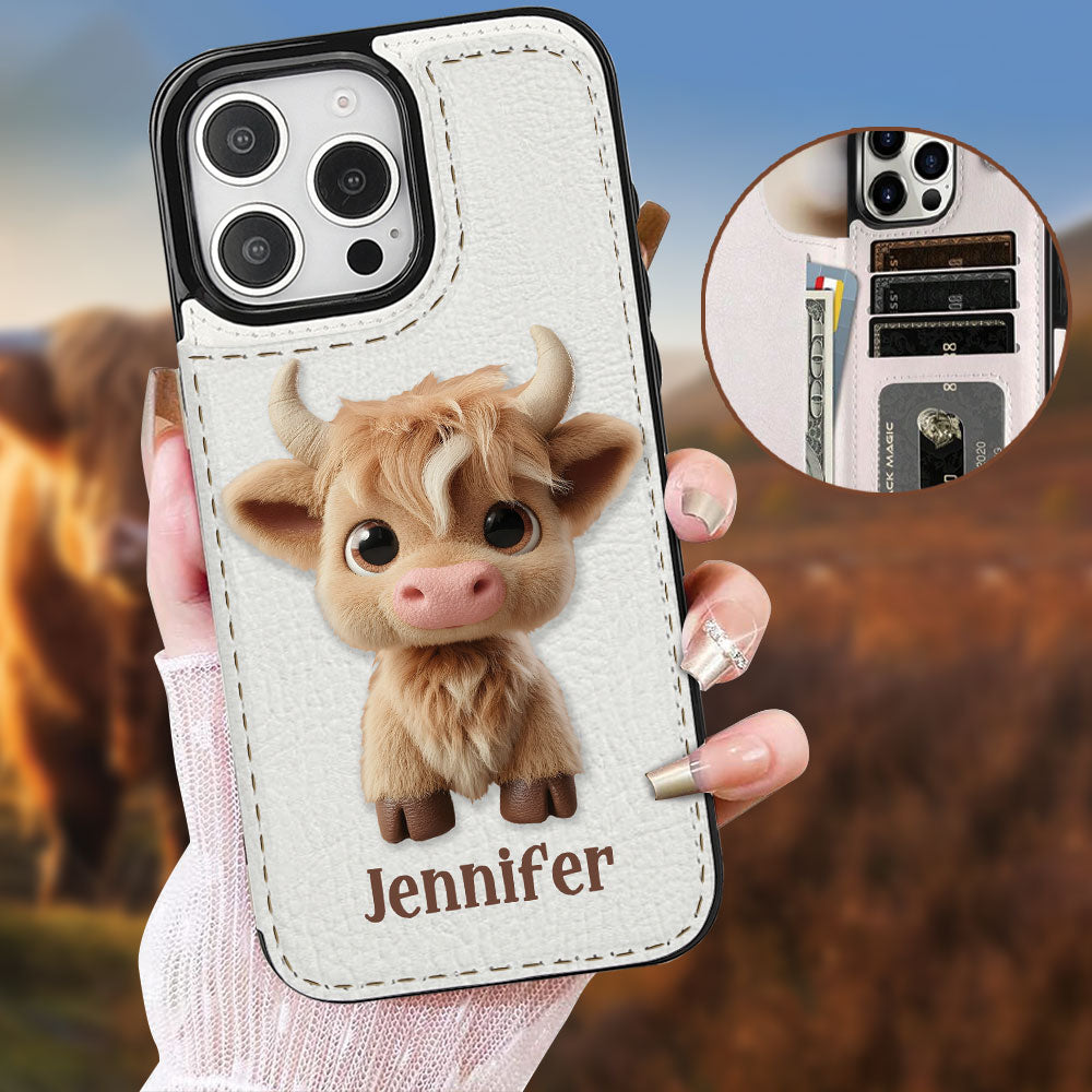 Cute Highland Cow - Personalized Highland Cow Foldable Wallet Phone Case