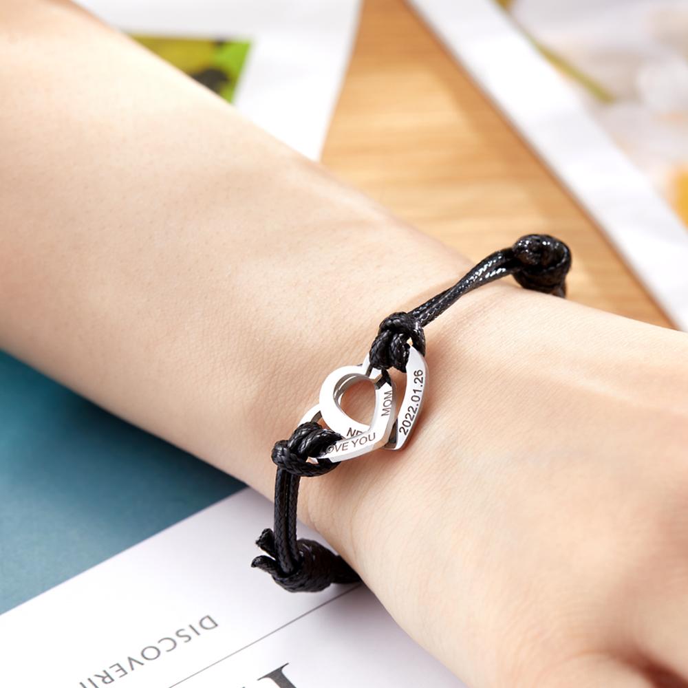 Any Text - Personalized Engraved Two Love Hearts Bracelet