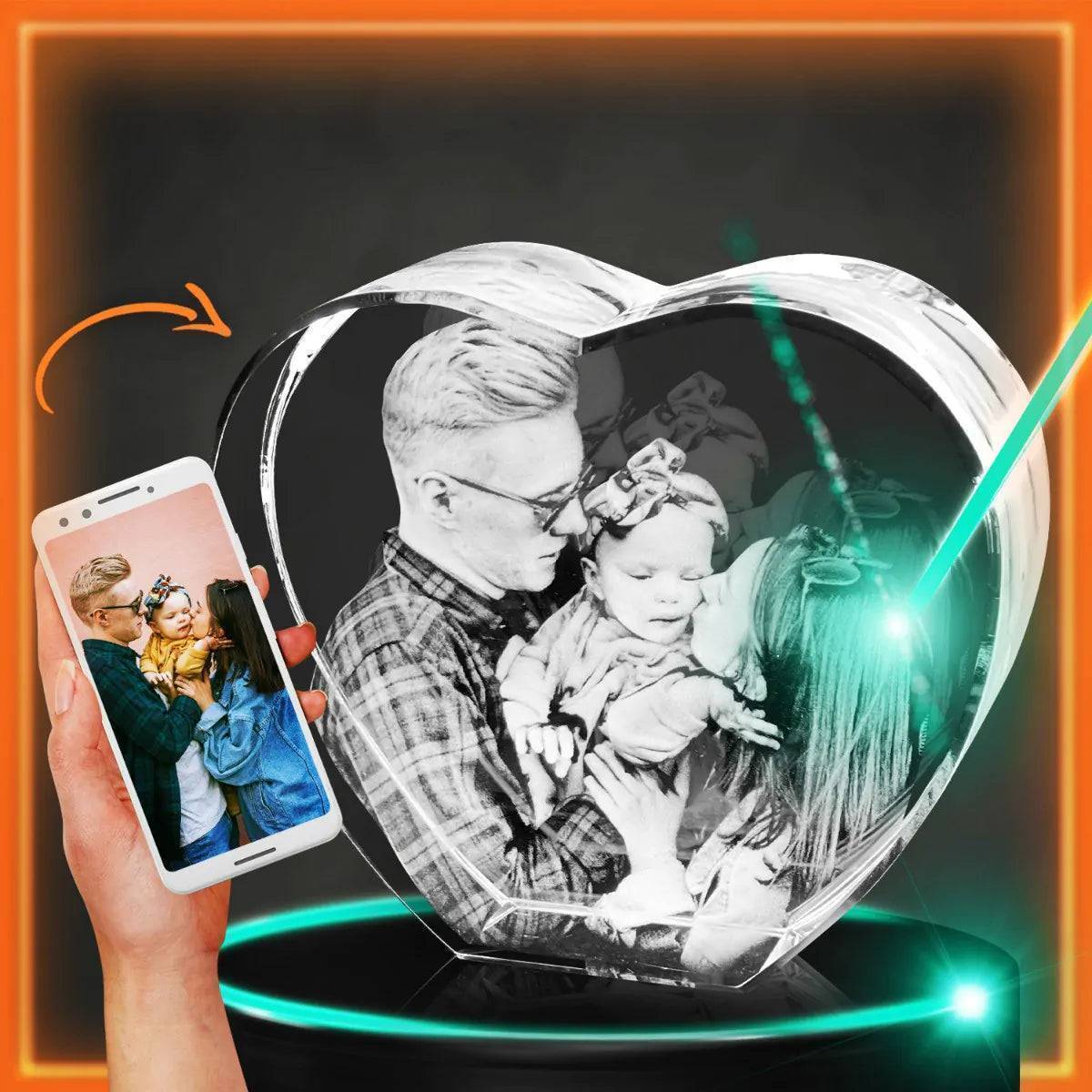Love in 3D - Personalized Crystal Keepsake in Prestige, Heart, & Square Shapes - Perfect Gift for Valentine's & Anniversaries