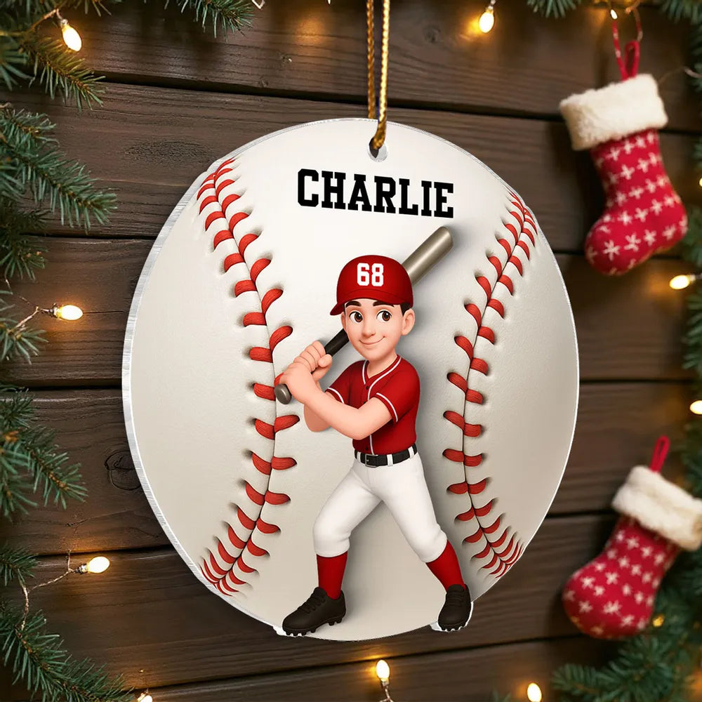 Baseball Softball Girl Boy 3D Effect - Personalized Acrylic Ornament