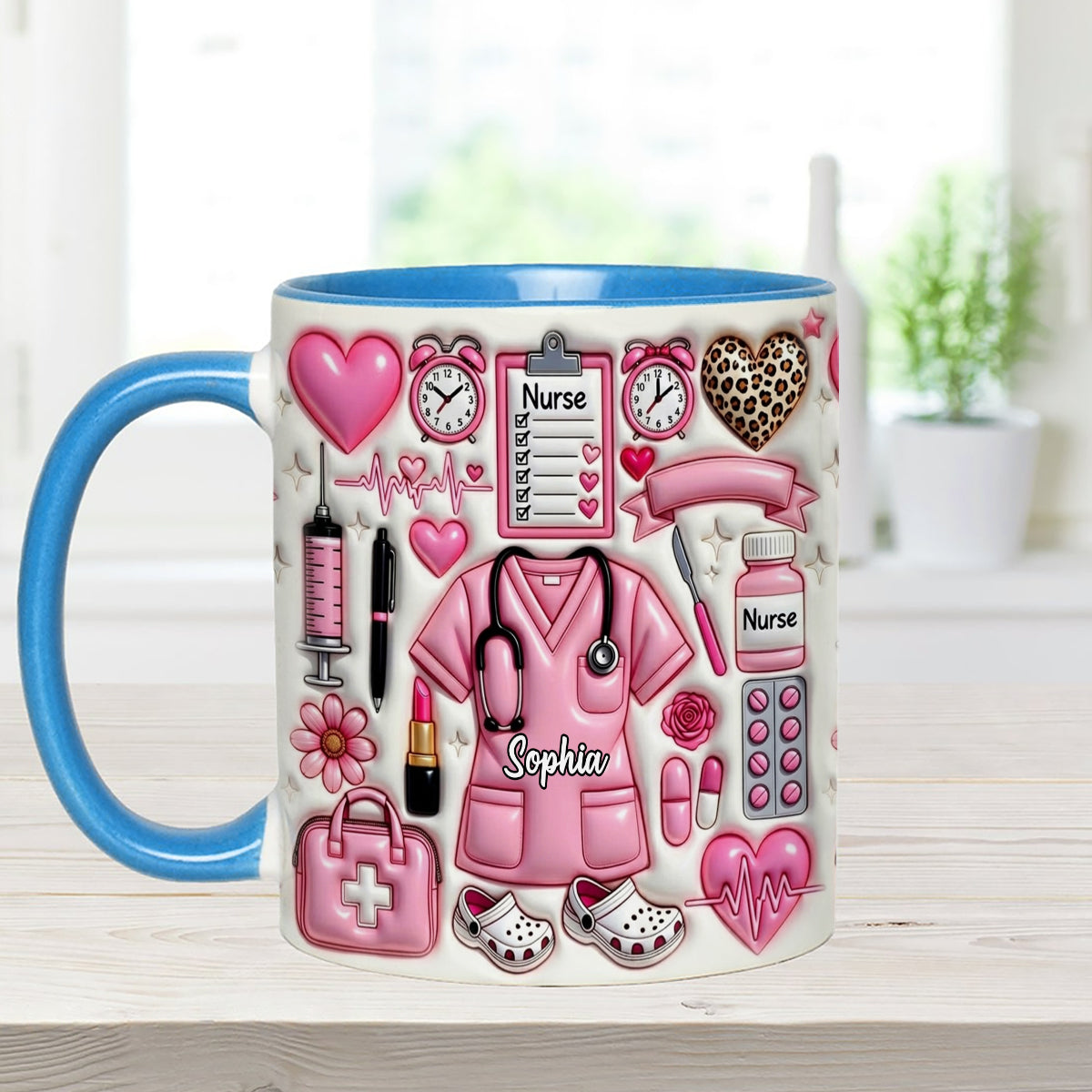 Love Being A Nurse - Personalized Nurse Set Accent Mug with Acrylic Stirrers