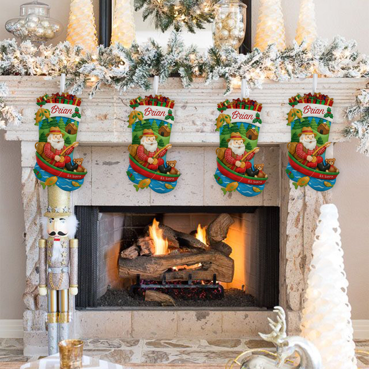 Christmas Santa Fishing - Personalized Fishing Shaped Christmas Stocking