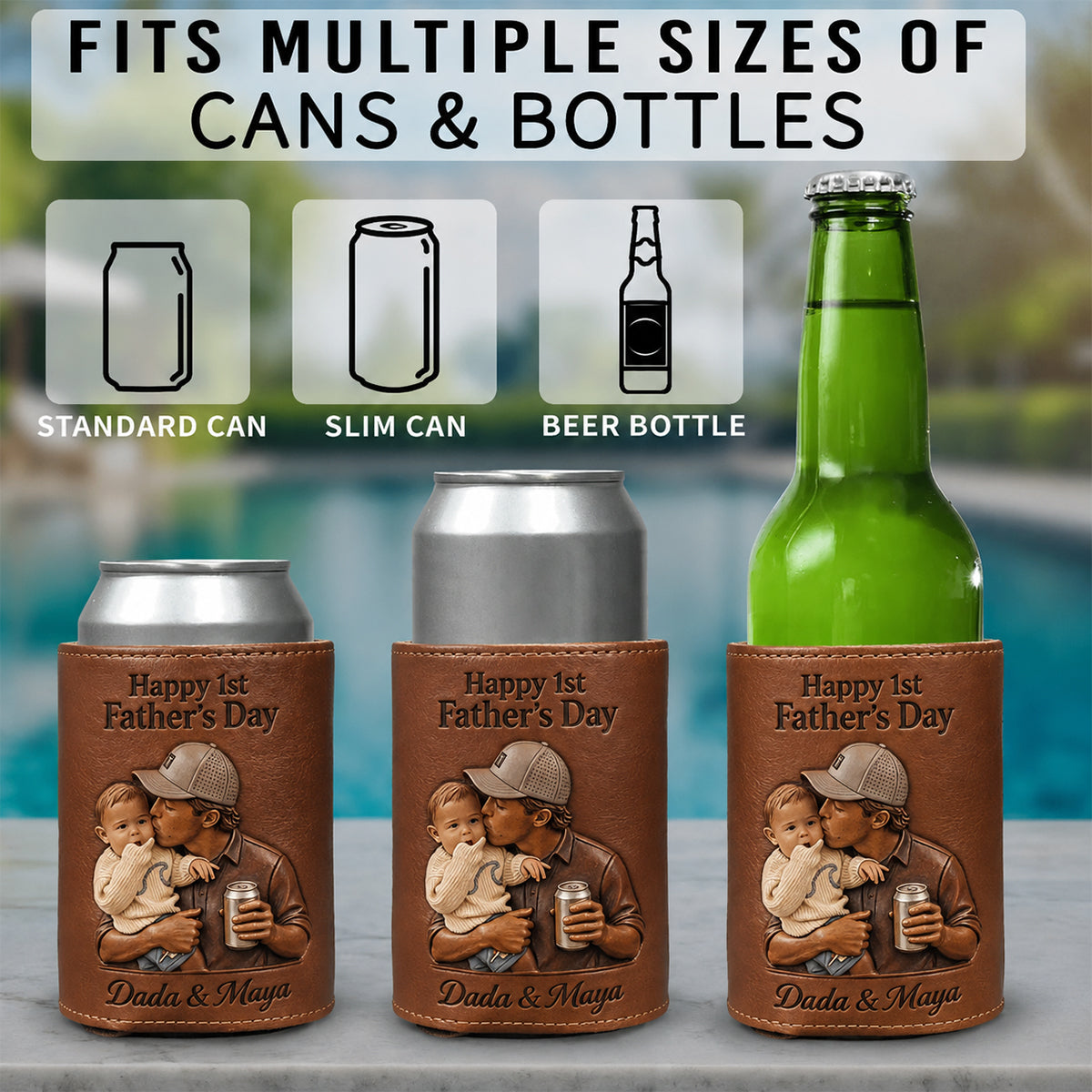 Cool Gift For Dad, Father's Day Gift - Personalized Father Leather Can Cooler