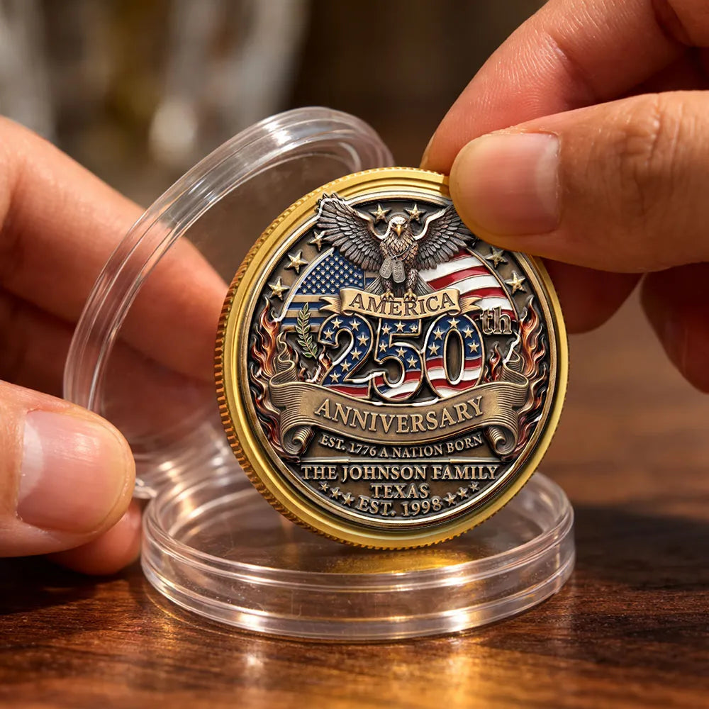 America 250th Anniversary Personalized Alloy Keepsake Coin, Patriotic Eagle & Flag Design, Unique Family Gift