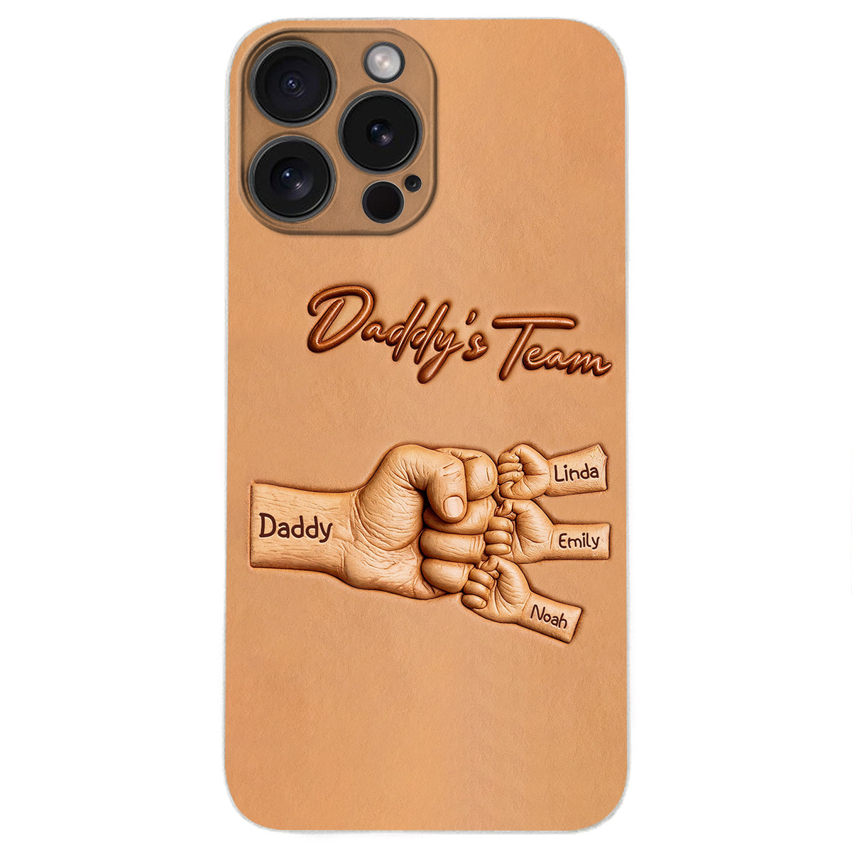 Daddy's Team - Personalized Father 3D Embossed Leather Phone Case