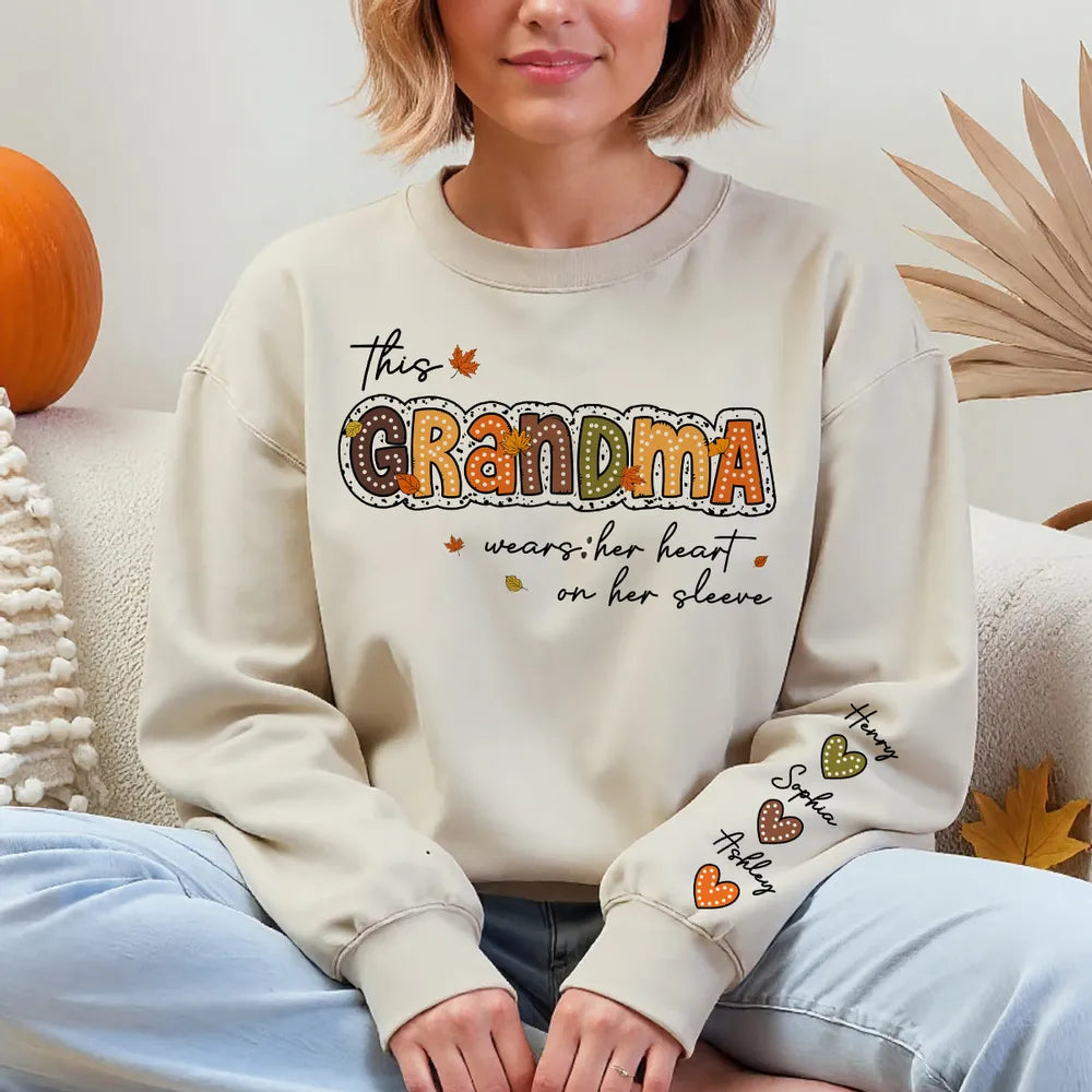 Grandma Pumpkin Themed Sweatshirt – “This Grandma Wears Her Heart on Her Sleeve” Cozy Gift for Grandma