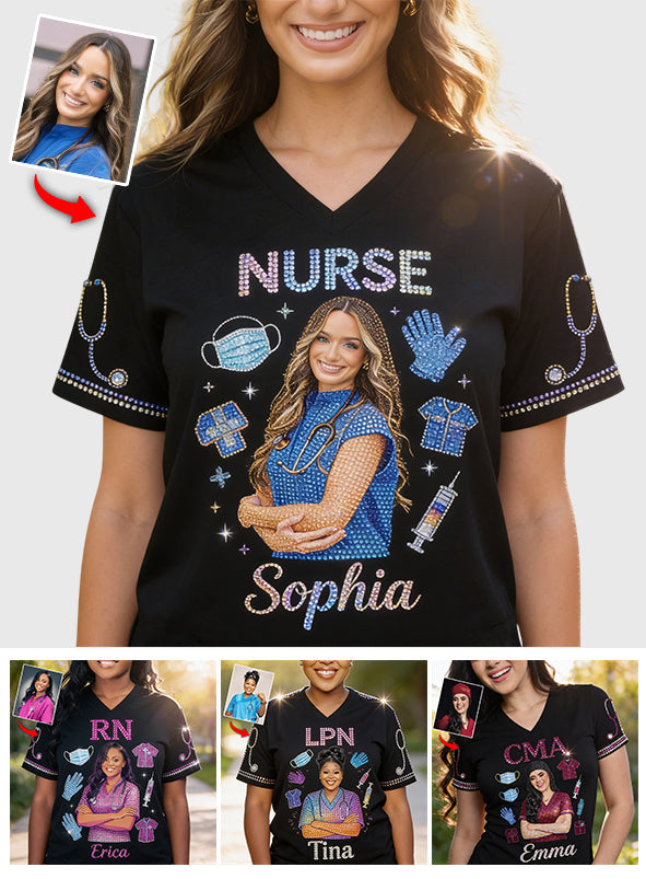 Custom Any Photo, Any Title - Personalized Nurse Fully Printed V-Neck T-Shirt