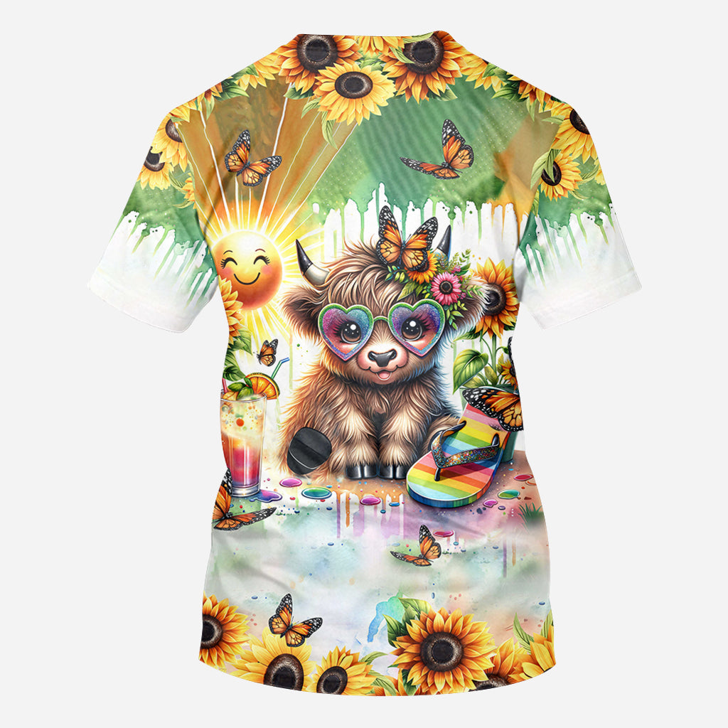 Love Being Called Grandma Highland Cow Summer Vibes - Personalized All Over Shirt