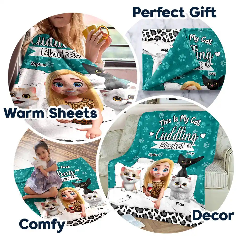 This Is My Cat Cuddling Blanket Personalized for Cat Lovers, Perfect Gift for Cat Owners, Fleece and Sherpa Blanket