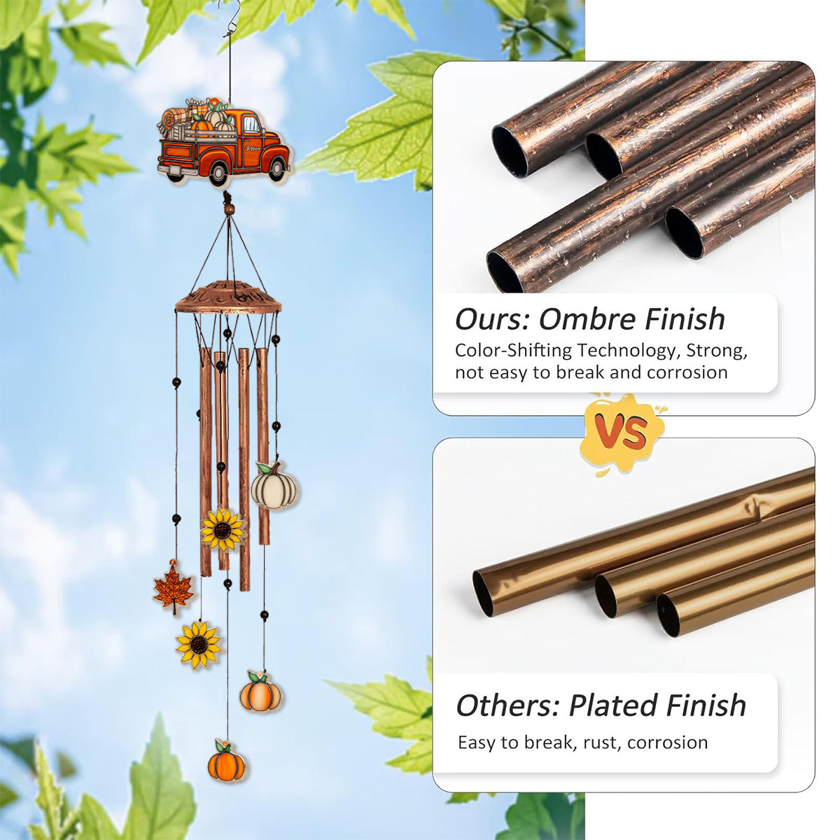 Autumn Truck - Personalized Autumn Wind Chime With Charms