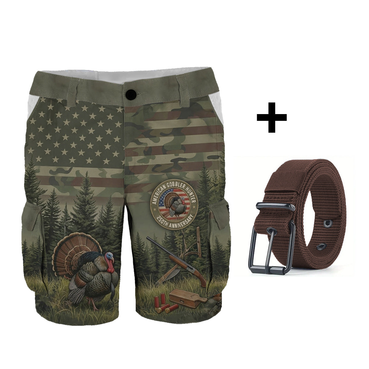American Gobbler Hunter - Personalized Hunting Cargo Shorts With Belt