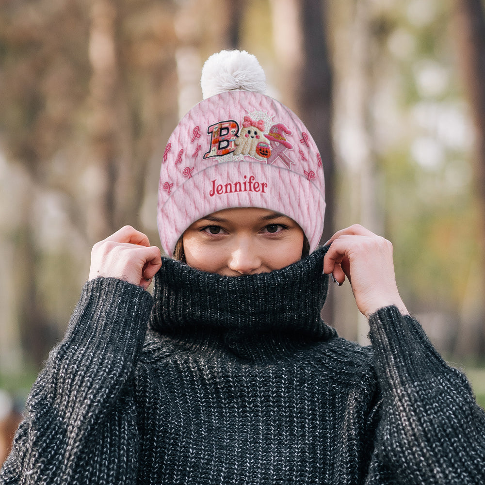 Ghost Breast Cancer Awareness - Personalized Breast Cancer Awareness Beanie Hat