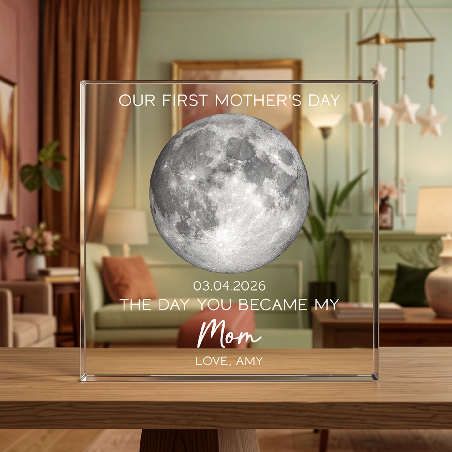 Personalized Moon Phase Rectangle Acrylic Block Plaque for Our First Mother's Day - Unique Gift for New Mom