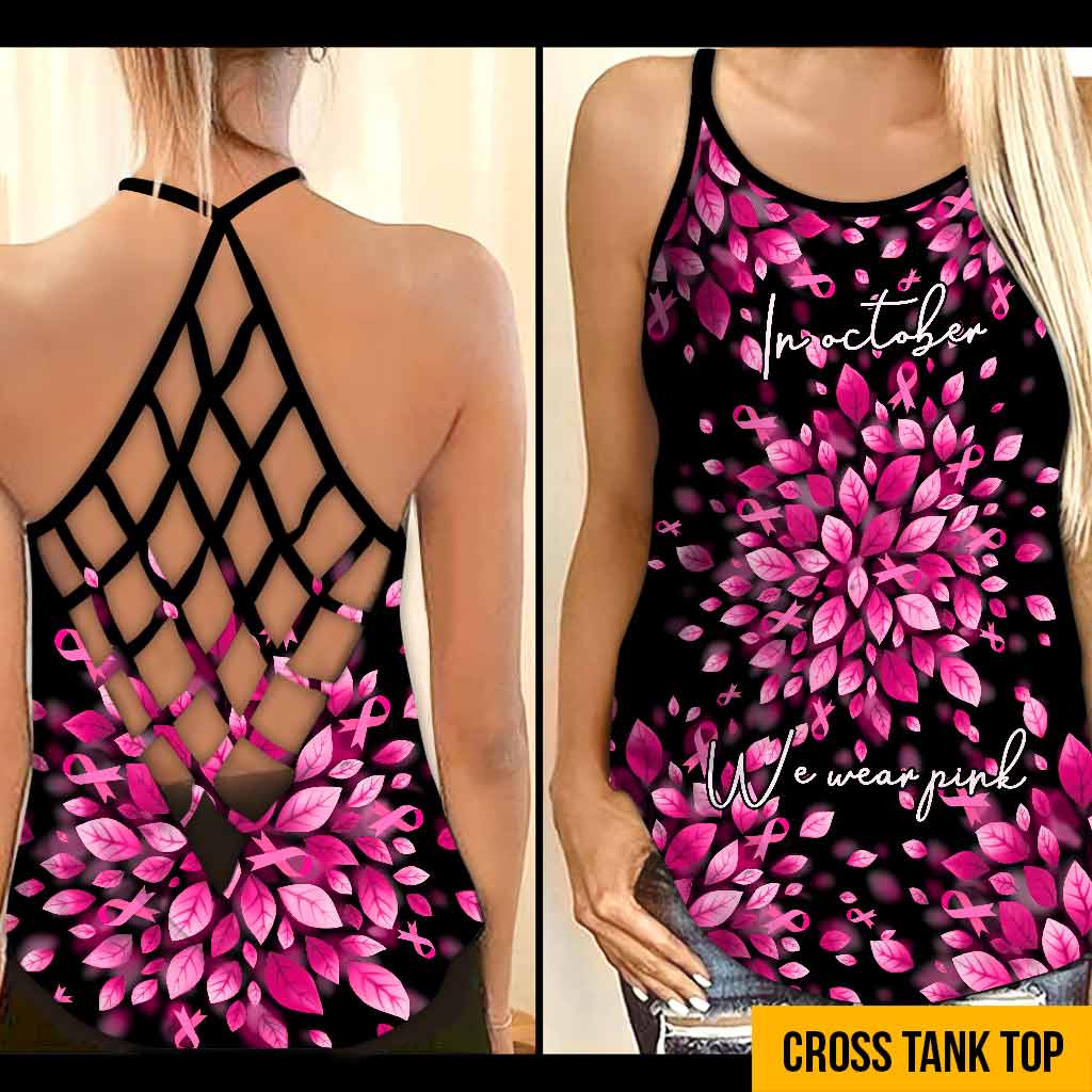 In October We Wear Pink - Breast Cancer Awareness Cross Tank Top