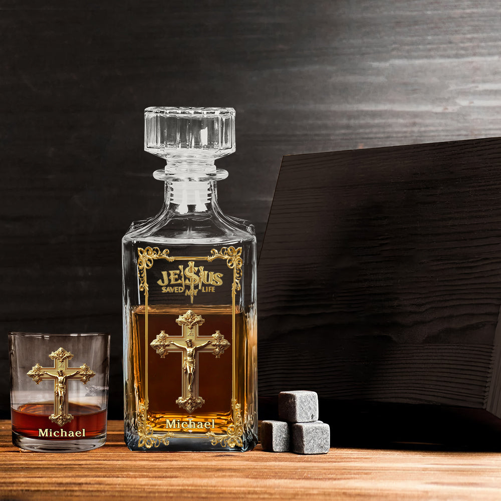 Jesus Saved My Life - Personalized Christian Whiskey Decanter Set