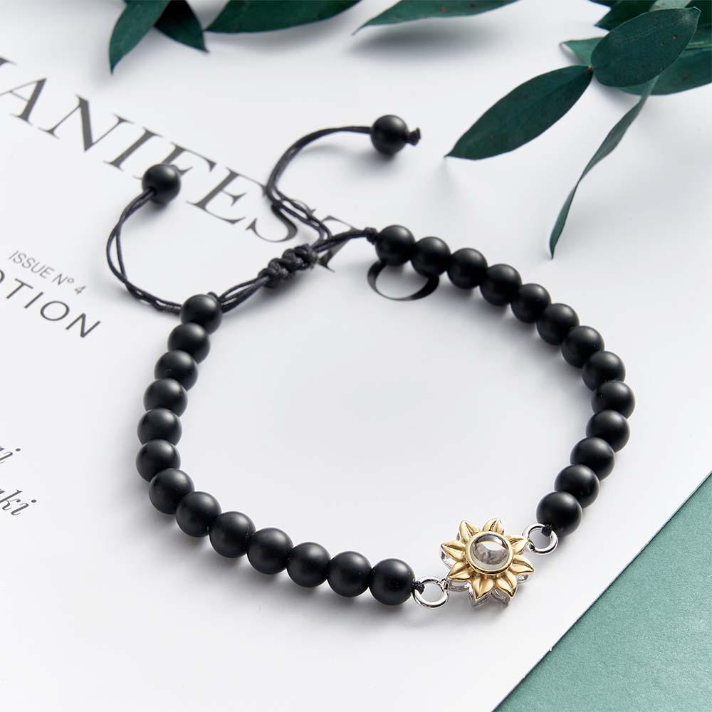 Flower For You - Personalized Photo Projection Beads Bracelet With Sunflower
