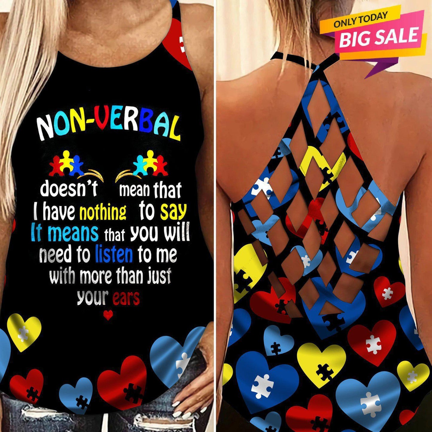 Autism Love - Autism Awareness Cross Tank Top 0921