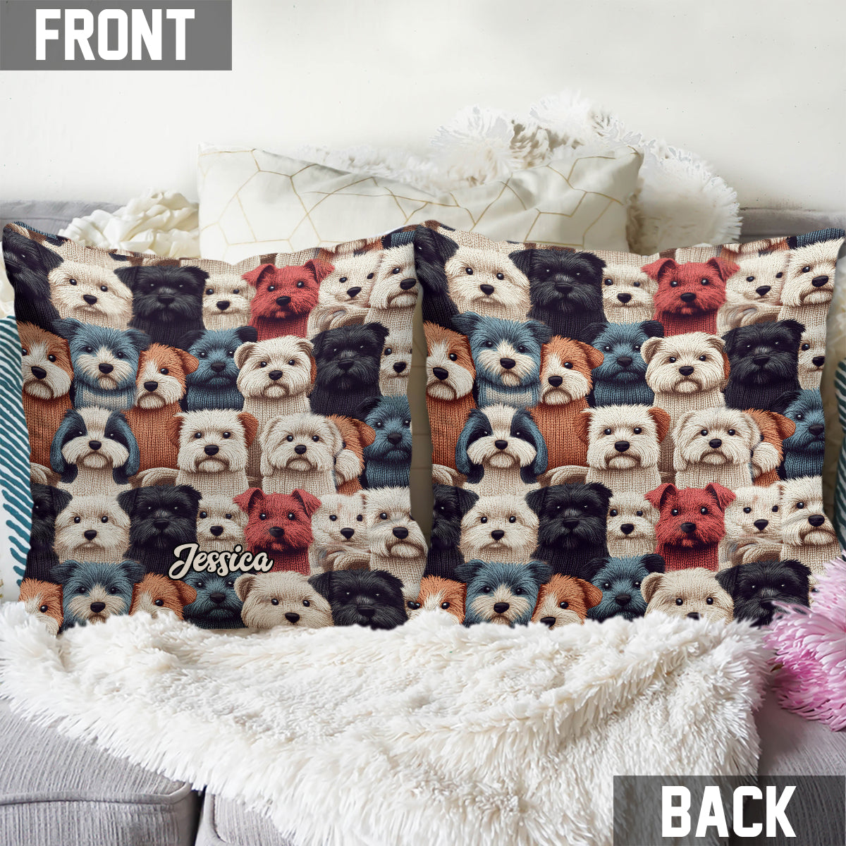 Dog Pattern - Personalized Dog Throw Pillow