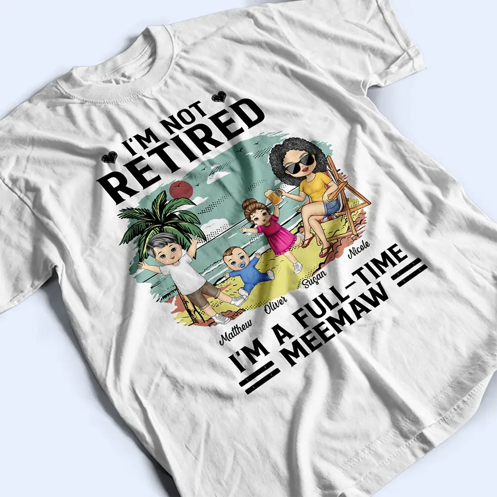 Full-Time Grandma on Vacation Classic Tee – Personalized Family Shirt with Names and Tropical Scene
