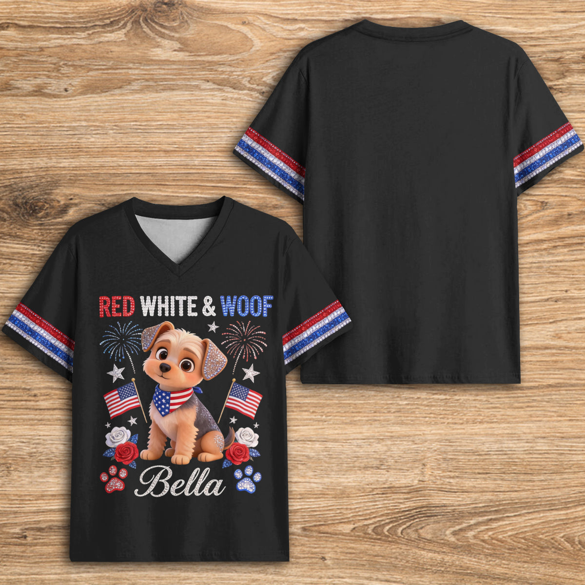 Custom Any Photo - Personalized Dog Fully Printed V-Neck T-Shirt