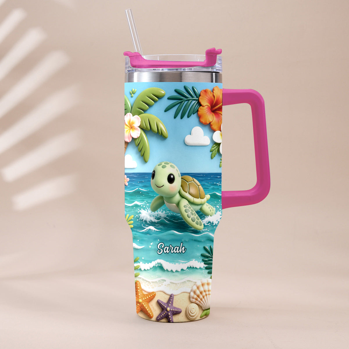 Back To The Ocean - Personalized Turtle Tumbler With Plush Charm