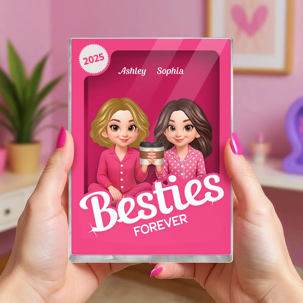 Pink Besties Forever Rectangle Acrylic Block – Cozy Bedroom Vibe, Gift for Yourself or Sisters